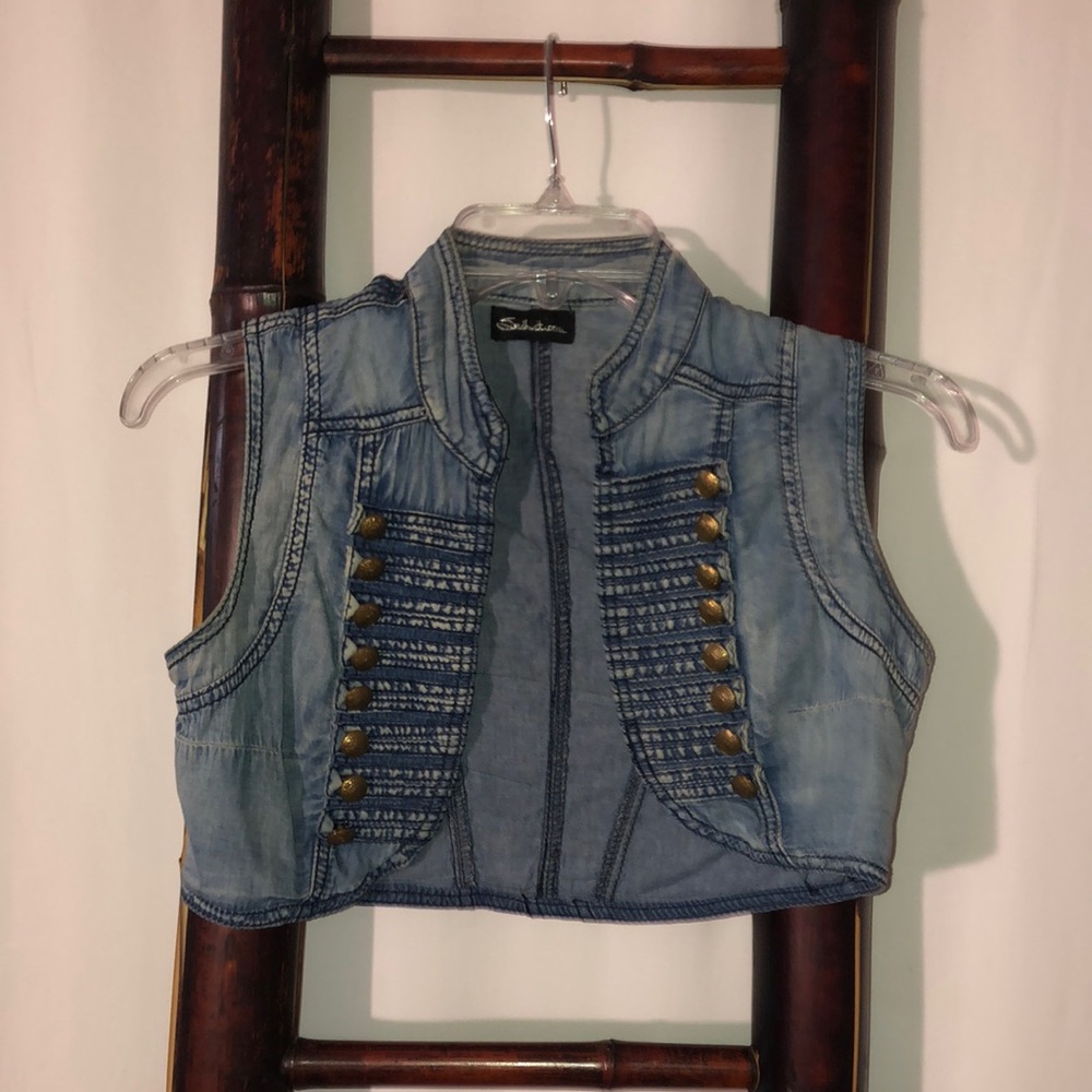 Vintage 80’s Style Denim Vest with Button Accents